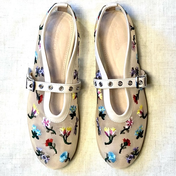 Coutgo Floral Embroidery Mesh Ballet Flats - Picture 4 of 10